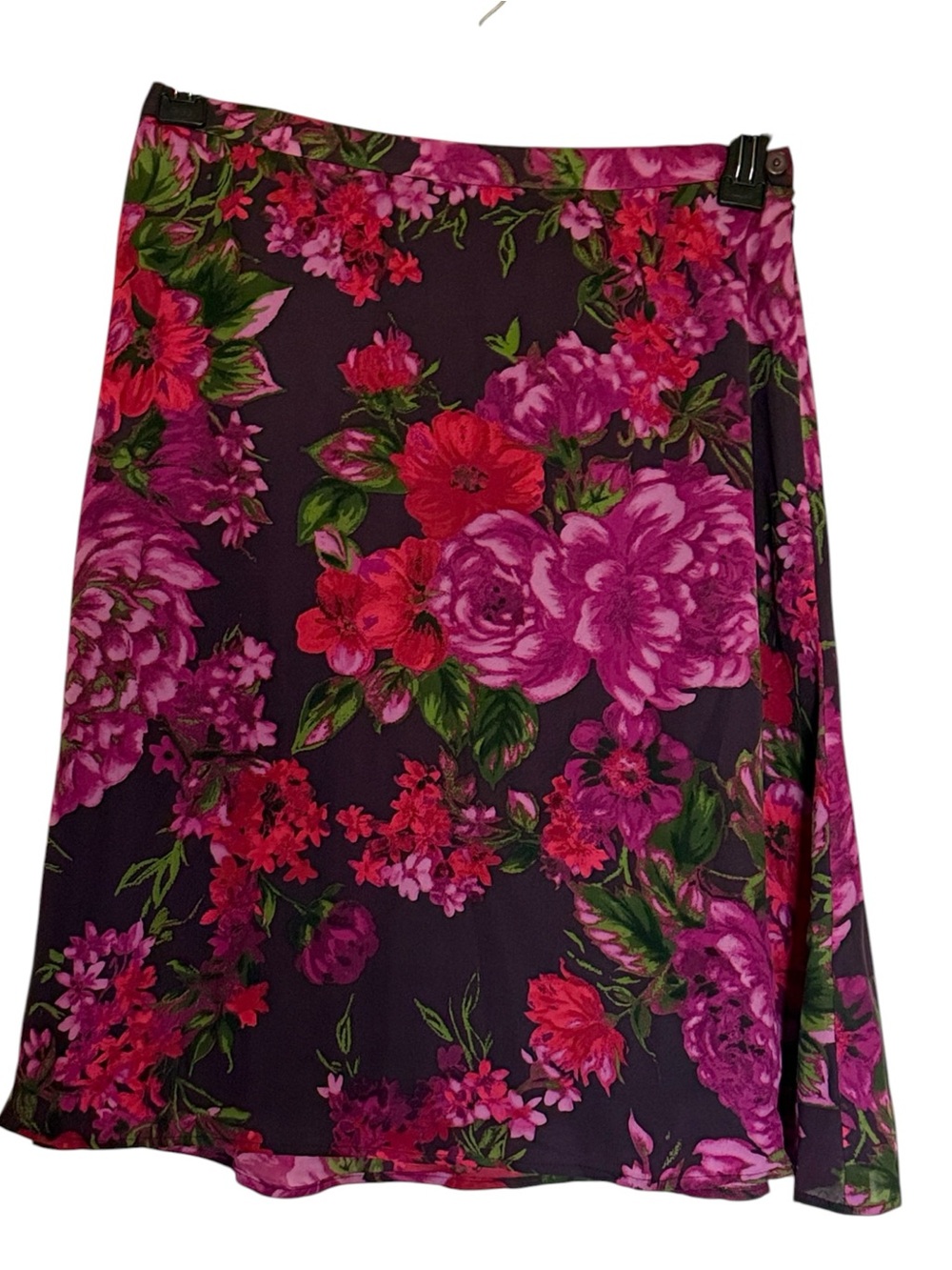 Madison Studio 100% Silk Purple Floral A-Line Skirt with Pink Accents, size 8
